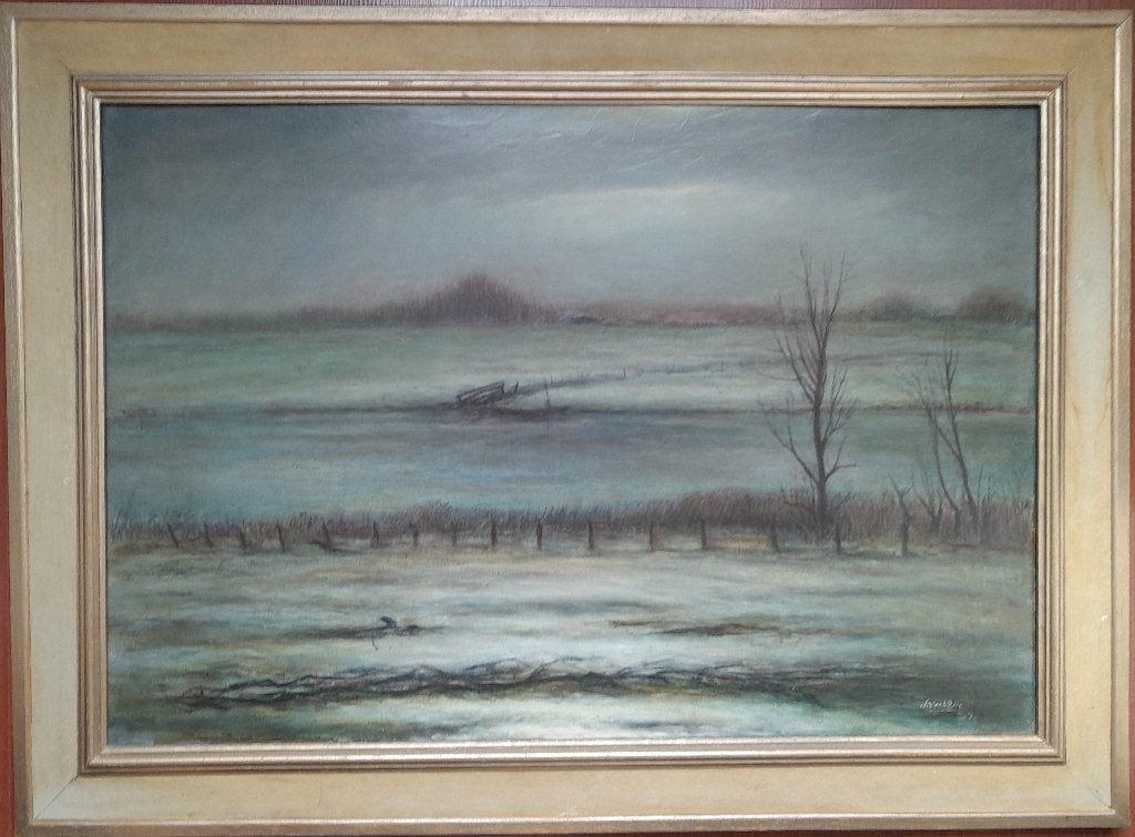 Schilderij De IJssel in de winter bij gemaal Hattemerdijk, Ophalen, 50 – 75, Gebruikt, Oorspronkelijke maker
