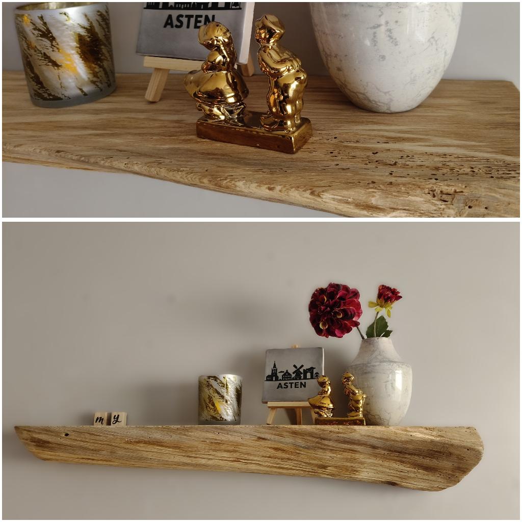 Massief eiken boomstam wandplank zwevend 64cm #156B, Huis en Inrichting, Houtatelier M.Y., Info@myhoutatelier.nl, Nieuw, Ophalen of Verzenden
