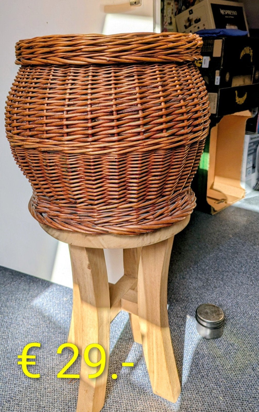Vintage rieten mand met deksel - Jaren '70 nostalgie, Ophalen, Minder dan 50 cm, Gebruikt, Minder dan 50 cm