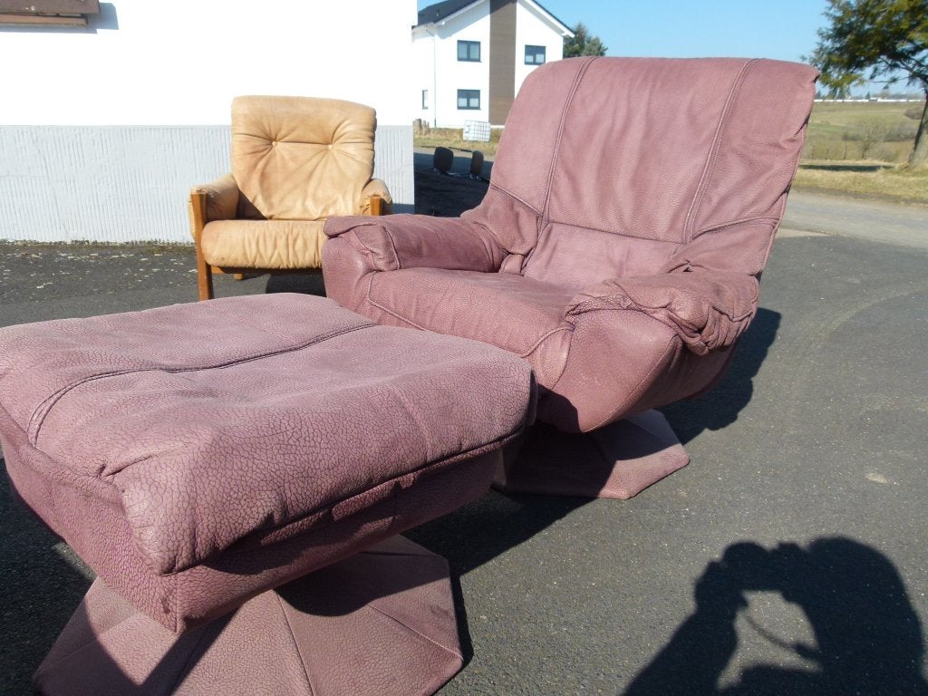 vintage MUSTERRING swivel, leder Nappa 70er jaren fauteuil, Ophalen, Vintage, Zo goed als nieuw, 50 tot 75 cm