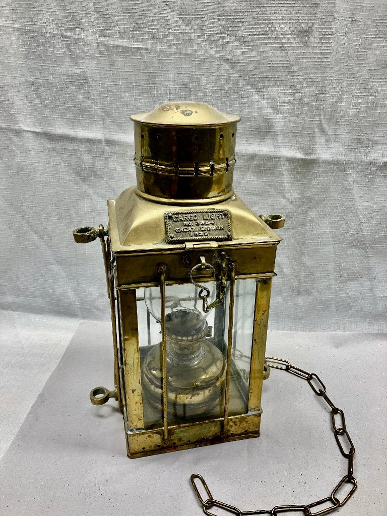 Scheepslamp Cargo Light 1939 messing Sherwoods compleet, Antiek en Kunst, Verzenden
