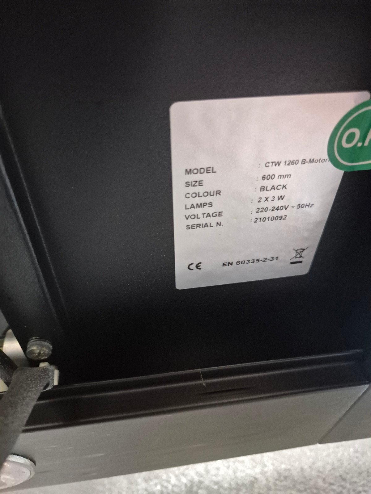 Zwarte motorloze afzuigkap CTW 1260 B-Motor 600mm, Ophalen, Gebruikt, Inbouw, Overige typen