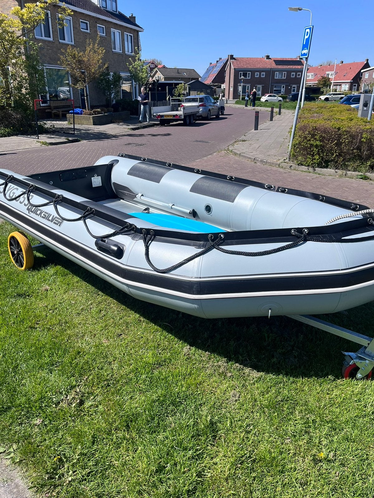 Quicksilver SHD 365 + Handtrailer, Watersport en Boten, Rubberboten, Ophalen, Zo goed als nieuw, Peddels, Quicksilver