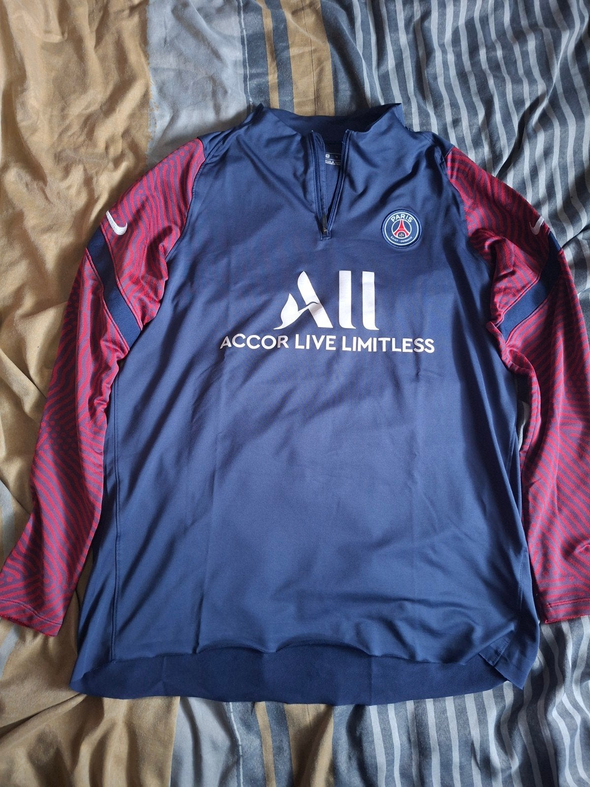 PSG trainingsshirt longsleeve met rits - Maat XL, Blauw, Nike, Maat 56/58 (XL), Ophalen of Verzenden