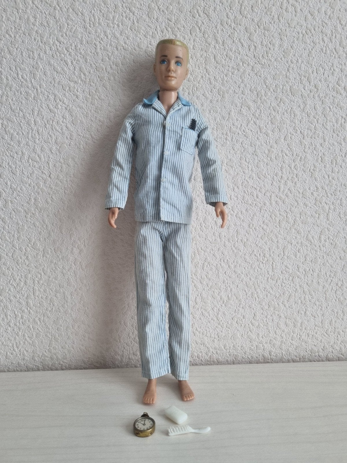 Vintage Ken Barbiepop jaren 60. met pyjama en accessoires, Verzamelen, Ophalen of Verzenden, Gebruikt