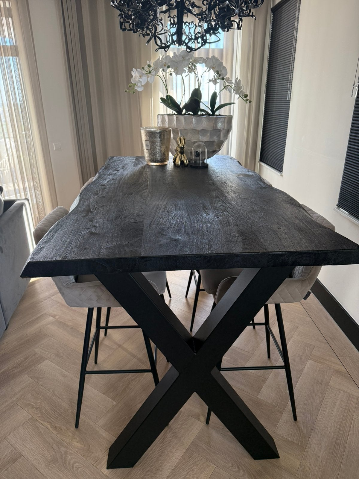 Richmond eettafel (hoog model) en 4 Richmond barkrukken, Ophalen, Richmond, 200 cm of meer, 50 tot 100 cm