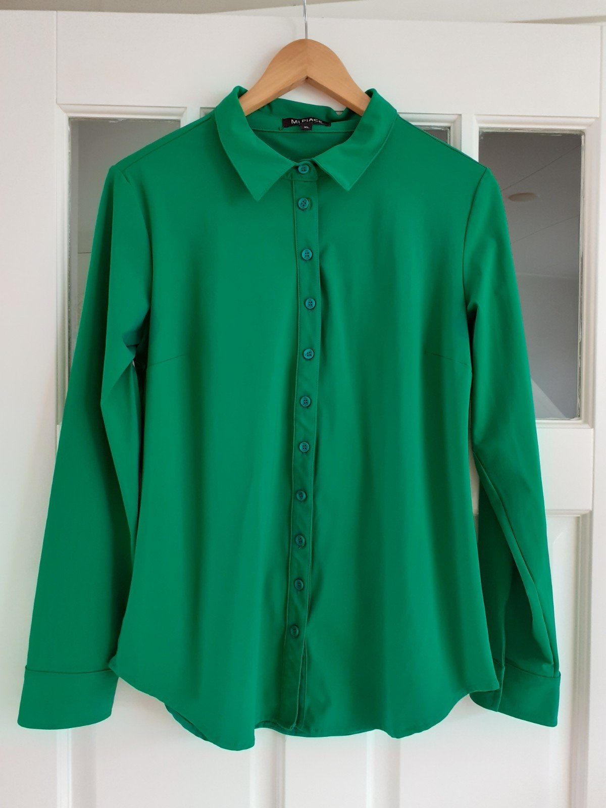 Mi Piace travelstof blouse appelgroen in nieuwstaat maat XL, Kleding | Dames, Mi Piace, Maat 42/44 (L), Ophalen of Verzenden, Zo goed als nieuw