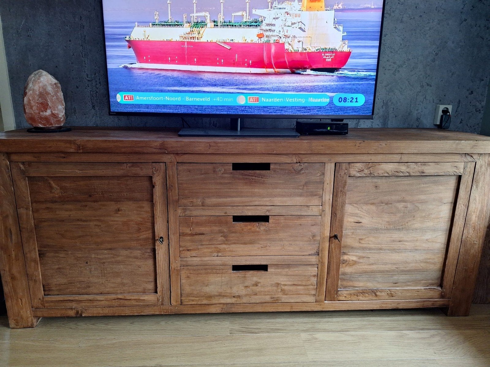 Teakhouten dressoir met lades en deuren, Ophalen, Gebruikt, 150 tot 200 cm, Teakhout