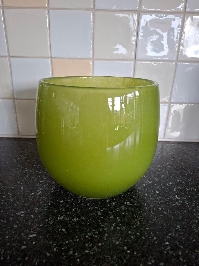 Prachtige grote groene glazen vaas, Huis en Inrichting, Woonaccessoires | Vazen, Ophalen of Verzenden, Minder dan 50 cm, Groen