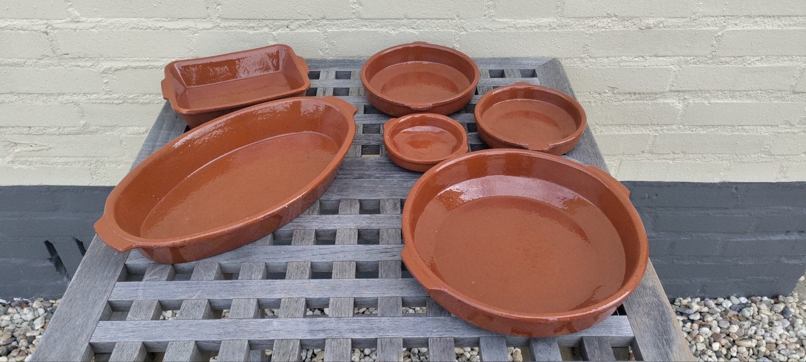 Set van 6 terracotta ovenschalen - diverse maten, Ophalen, Steen/keramiek, Overige typen, Gebruikt