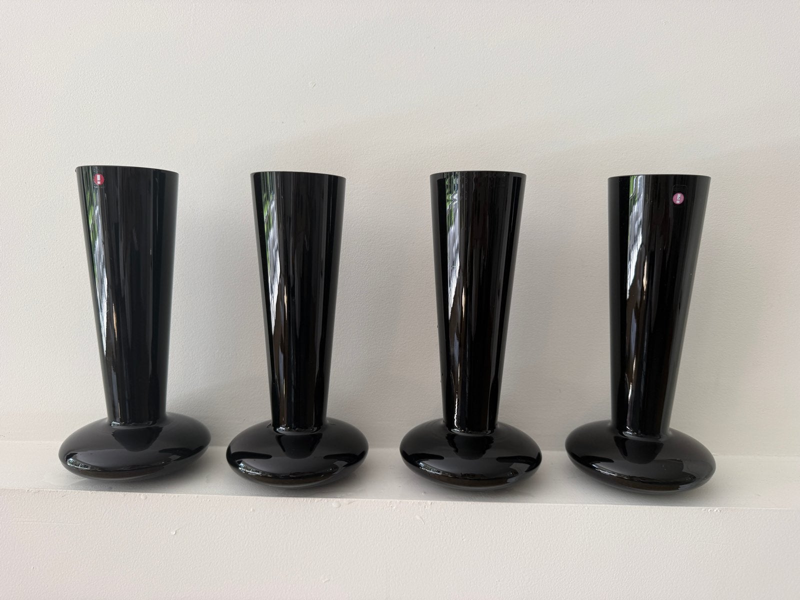Set van 4 Iittala kandelaar/vazen, zwart glas, Huis en Inrichting, Ophalen, 23 cm, Zwart, Glas