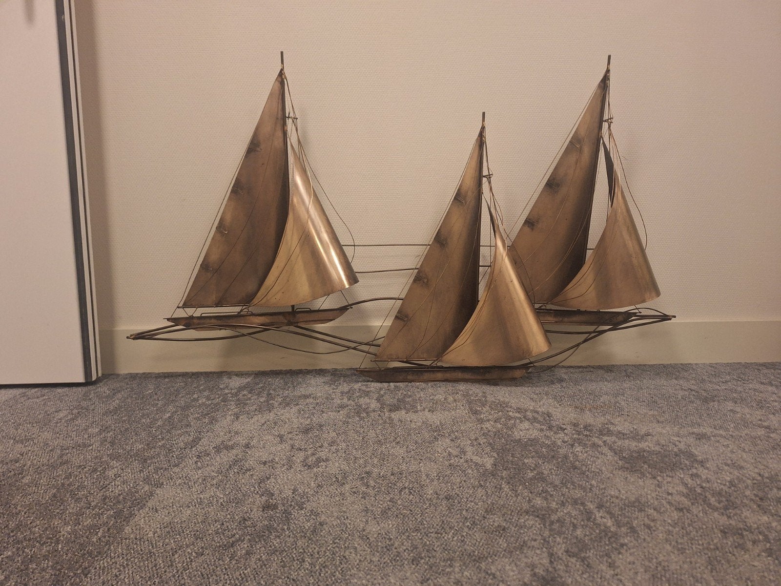 Zeilboten Jeré Wandsculptuur - Vintage Metaal Kunst, 75 cm, Wanddecoratie, Ophalen of Verzenden, Metaal