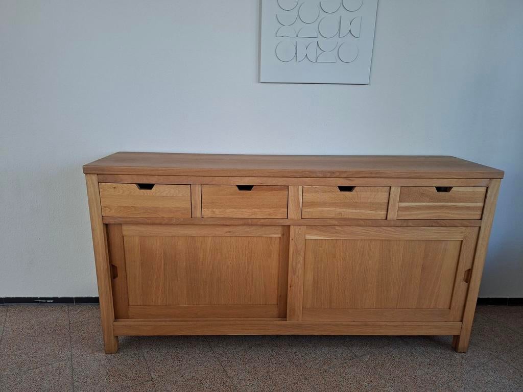 Massief Eiken Dressoir - met lades en schuifdeuren, Gebruikt, 150 tot 200 cm, Eikenhout, Ophalen of Verzenden
