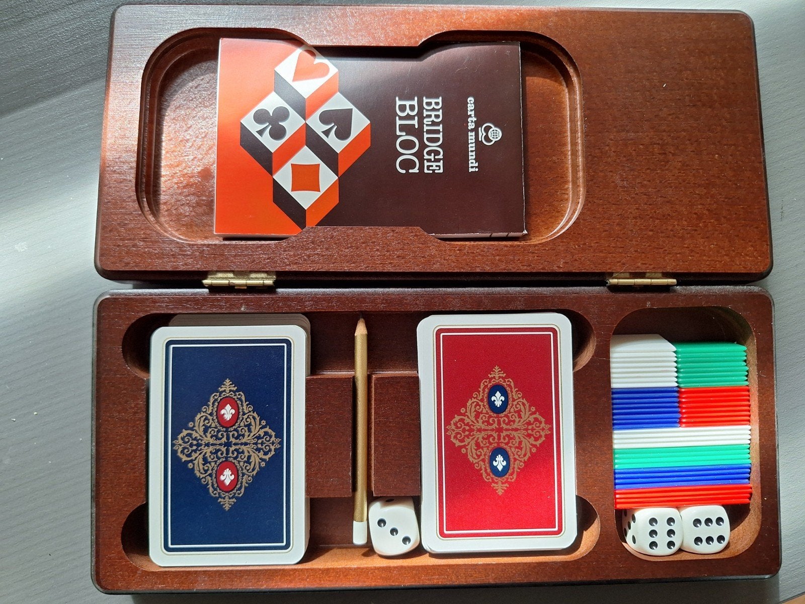 Vintage Carta Mundi bridgeset in houten kist, Ophalen of Verzenden, Zo goed als nieuw, Carta Mundi