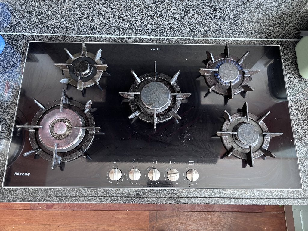 Miele gaskookplaat, Witgoed en Apparatuur, Kookplaten, Gebruikt, Inbouw, Gas, 5 kookzones of meer, Ophalen