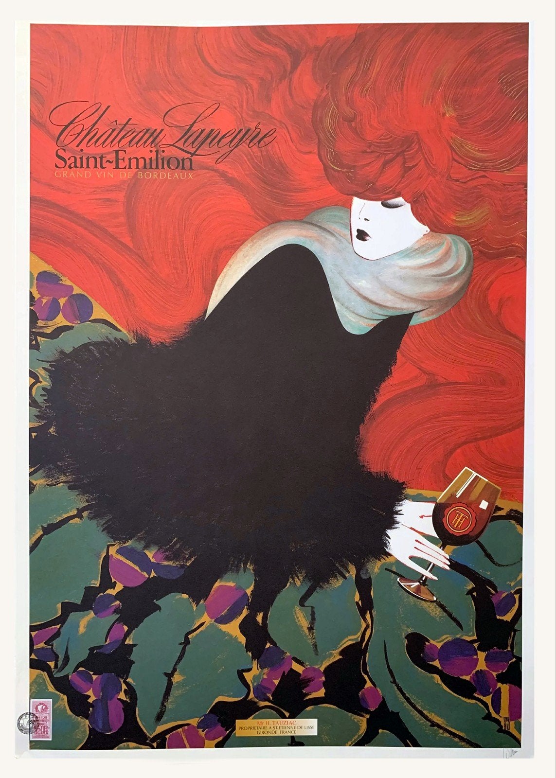 Vintage Chateau Lapeyre Saint-Emilion Wijn Poster, Antiek en Kunst, Kunst | Schilderijen | Klassiek, Ophalen of Verzenden
