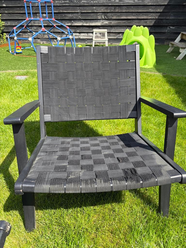 Gratis: 2 tuinstoelen met gevlochten zitting en rugleuning, Tuin en Terras, Ophalen, Gebruikt, Hout