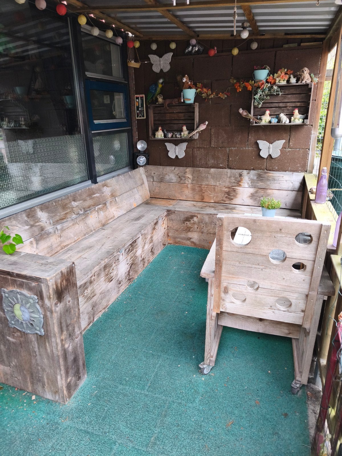Steigerhouten Loungeset met Tafel en Stoel, Ophalen, 5 zitplaatsen, Gebruikt, Bank