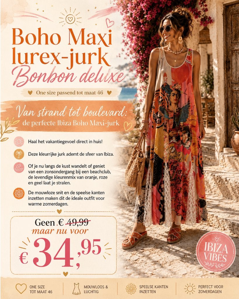 Boho Maxi lurex-jurk Bonbon deluxe one size t/m mt 46/48, Ophalen of Verzenden, Nieuw, Maat 42/44 (L), Onder de knie