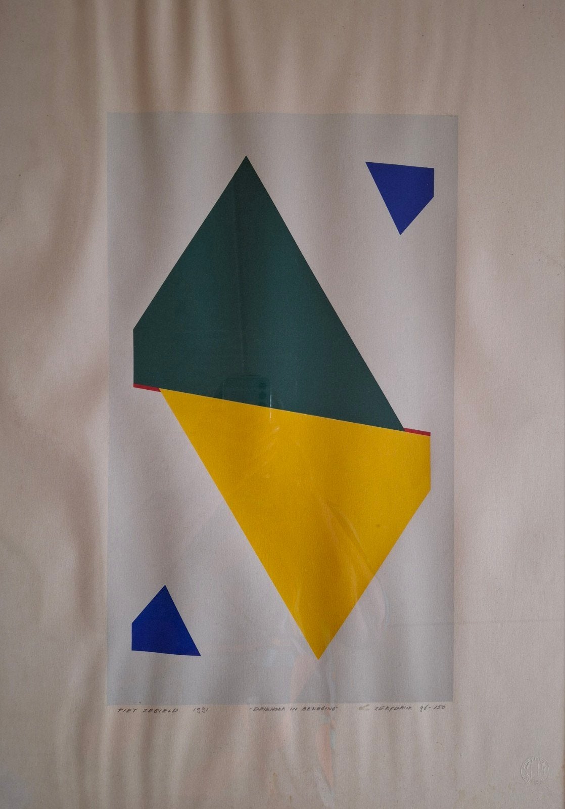 Piet Zegveld ' Driehoek in beweging' zeefdruk 96-150. 1991, Ophalen