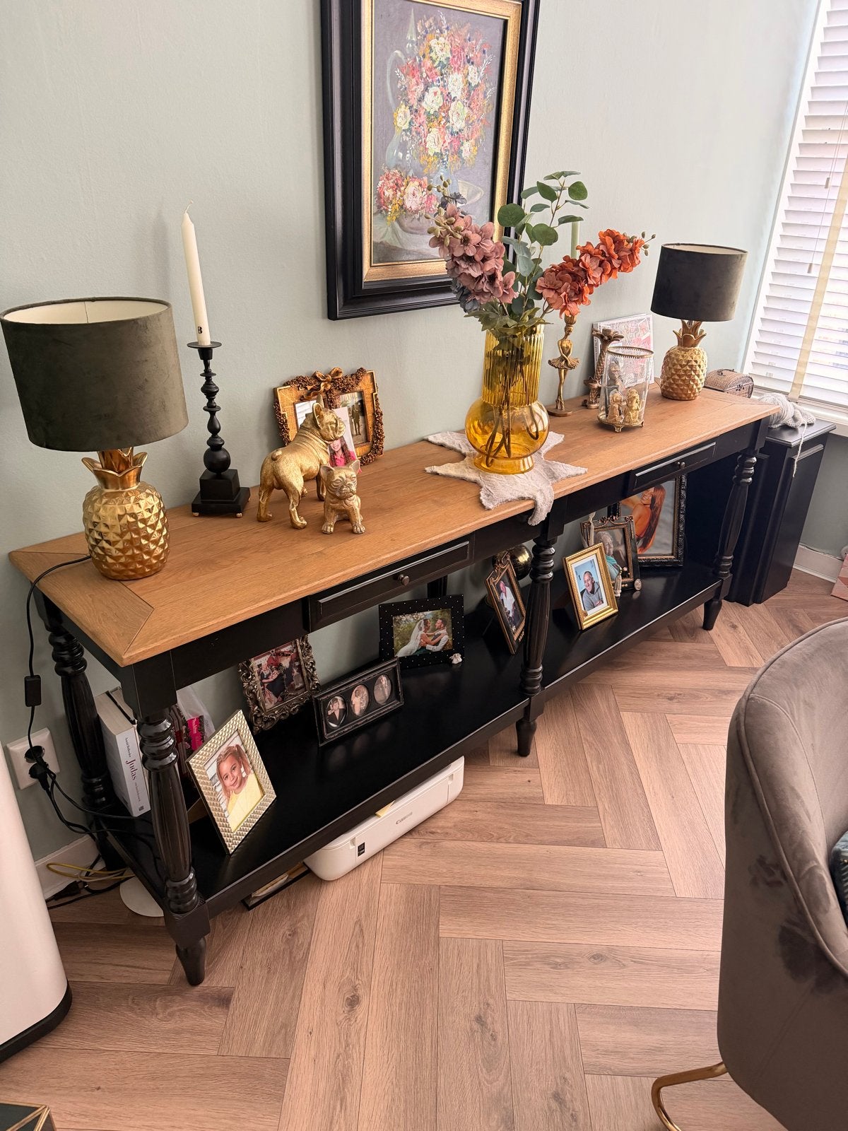 Rofra Home sidetable zwart met houten blad, Ophalen, Gebruikt, 200 cm of meer, Overige houtsoorten