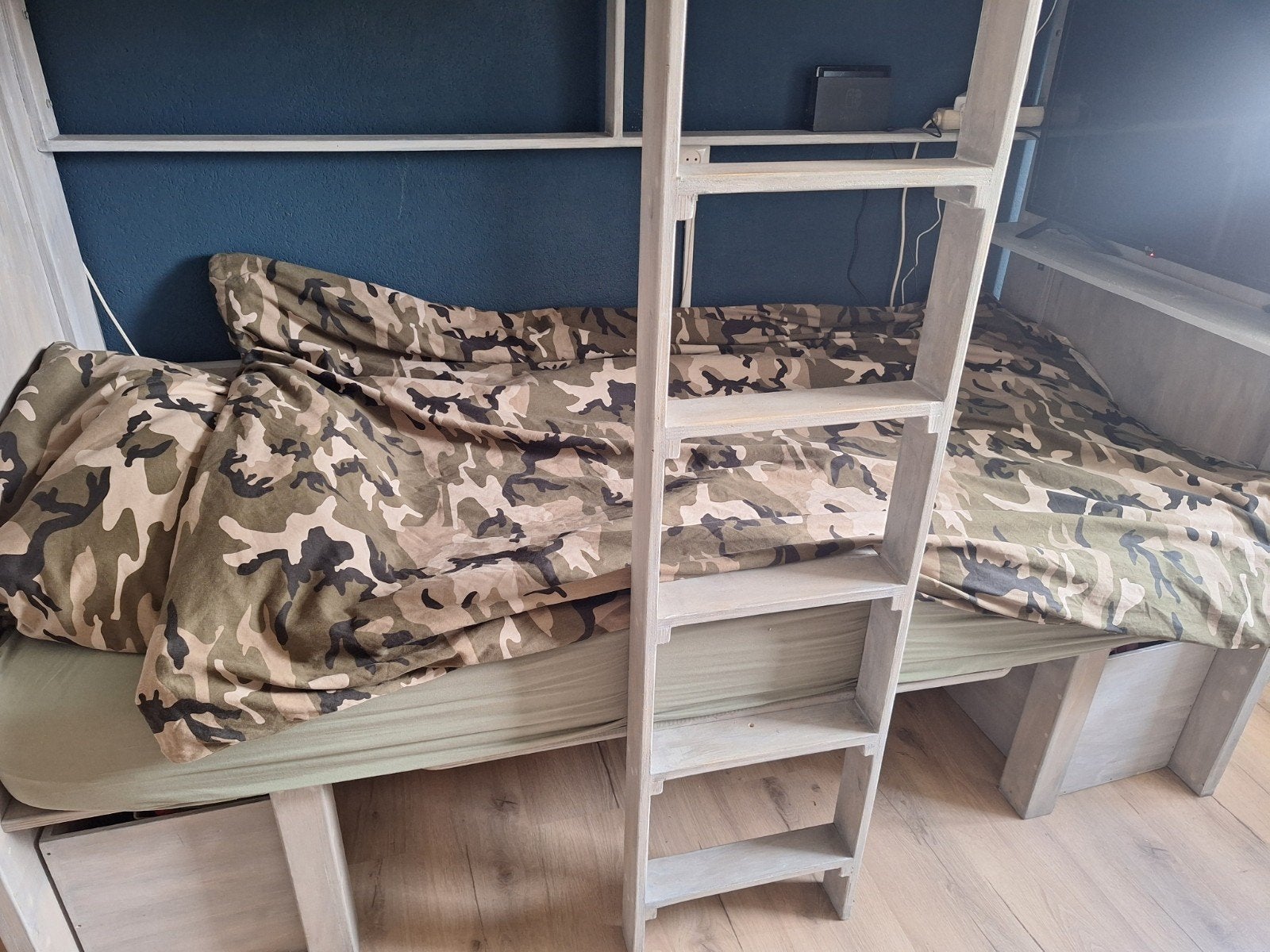 stapelbed met bureau en opbergruimte, Ophalen, Gebruikt, Eenpersoons, 90 cm