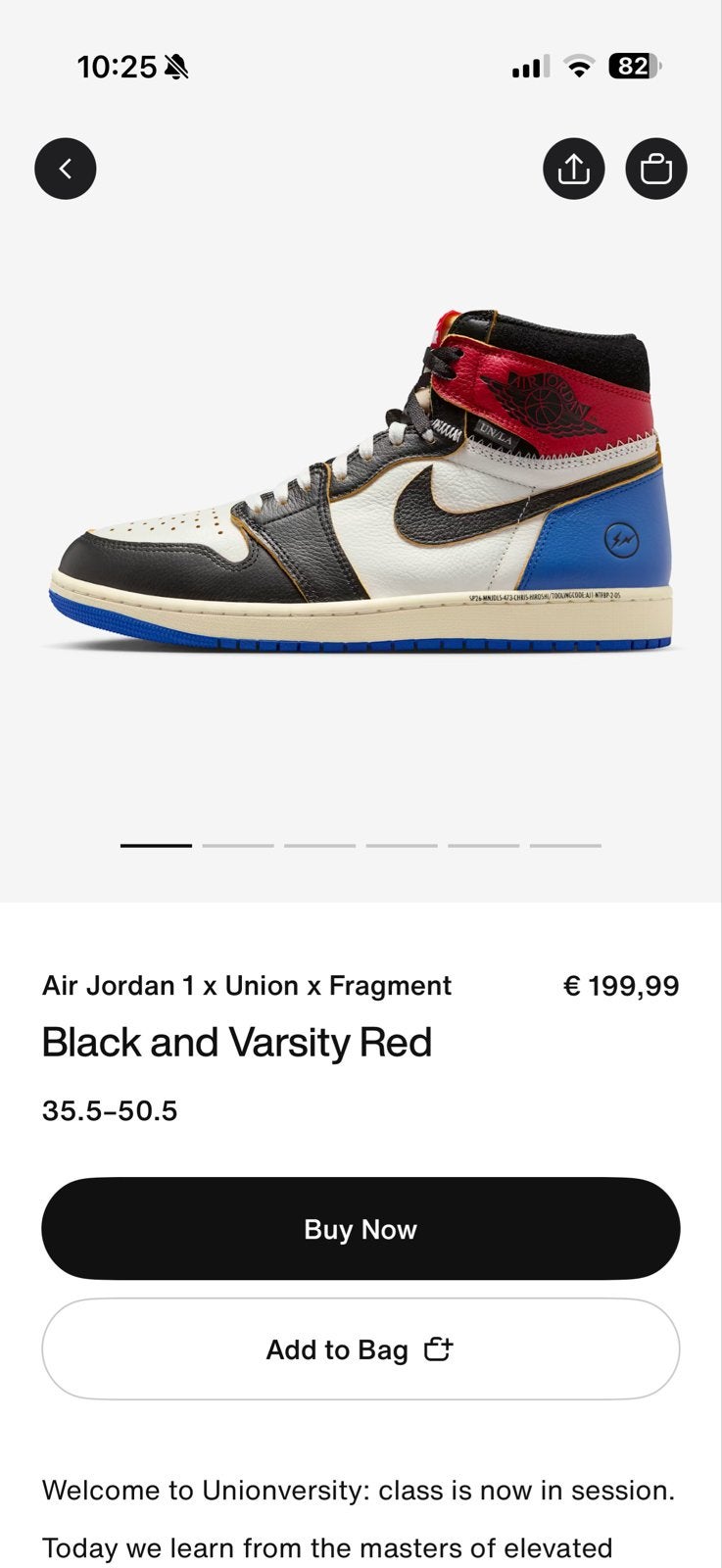 Air Jordan 1 Retro High OG x Union  x Fragment Maat 47, Kleding | Heren, Overige kleuren, Nieuw, Ophalen of Verzenden, Sneakers of Gympen