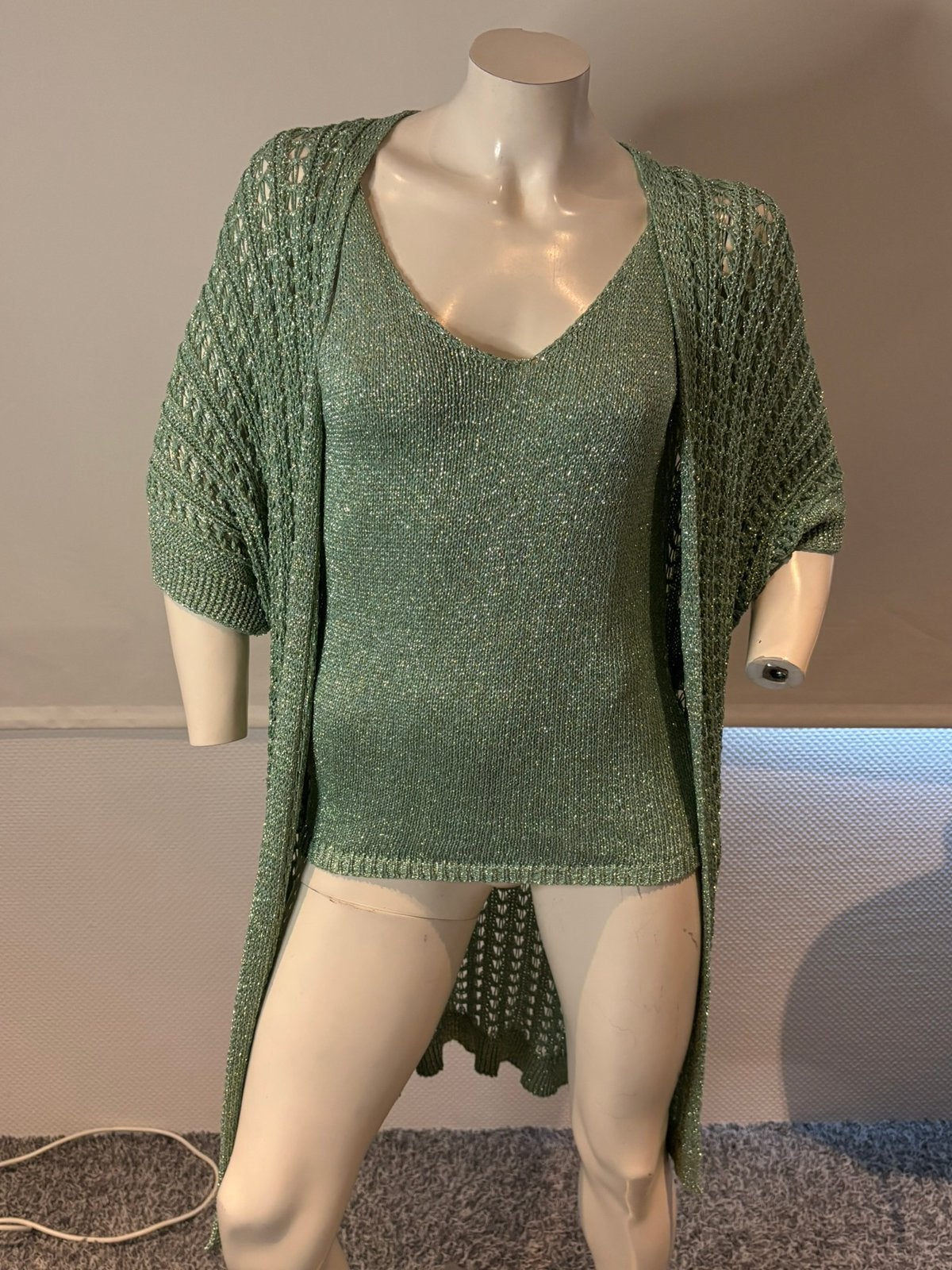 Groene top met goud lurex draad met bijpassend vest onesize, Kleding | Dames, Truien en Vesten, Maat 38/40 (M), ., Ophalen of Verzenden