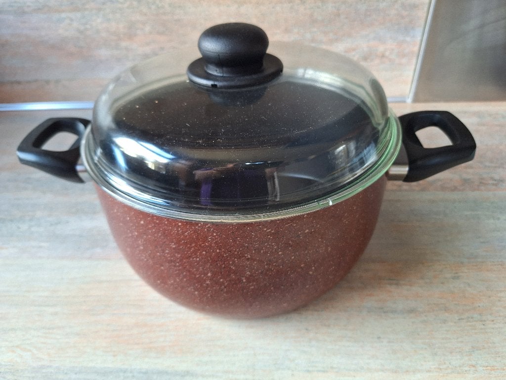 Kookpan 1 liter met glazen deksel, 24 cm ø, Huis en Inrichting, Ophalen, Overige materialen, Gebruikt, Kookpan