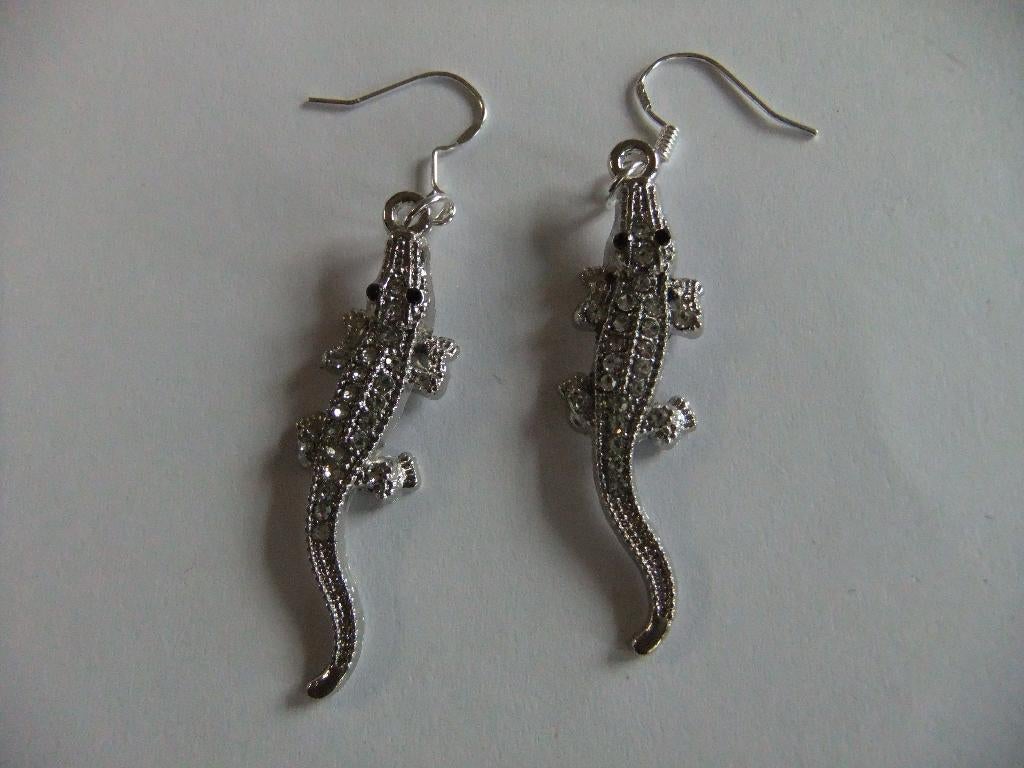 925 sterling zilveren oorbellen met strass krokodillen hang, Verzenden, Nieuw, Groen, Zilver
