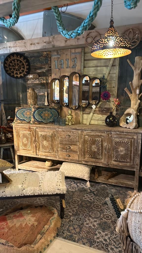Prachtig India/Ibiza style dressoir, Huis en Inrichting, Kasten | Dressoirs, Ophalen, Nieuw, 25 tot 50 cm