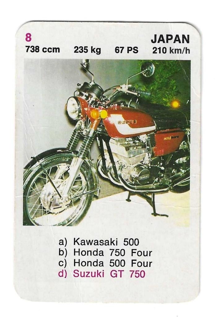 Kwartetkaart Suzuki GT 750, Ophalen of Verzenden, Gebruikt, Motoren