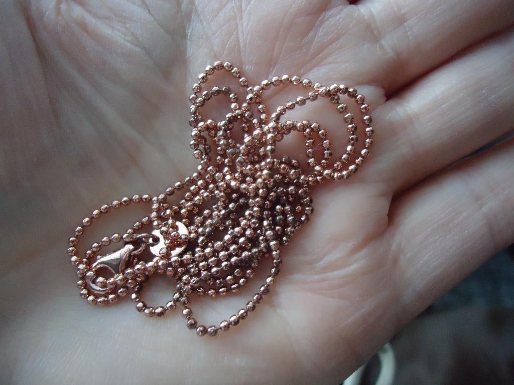 echt zilveren lange dunne bolletjes ketting rose verguld, Ophalen of Verzenden, Gebruikt, Roze, Zilver