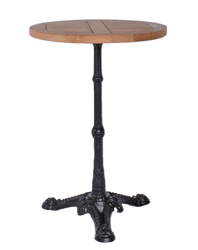 Teakhouten terras bistrotafel rond 50 cm gietijzeren voet, Tuin en Terras, Tuintafels, Nieuw, Rond, Teakhout, Ophalen of Verzenden