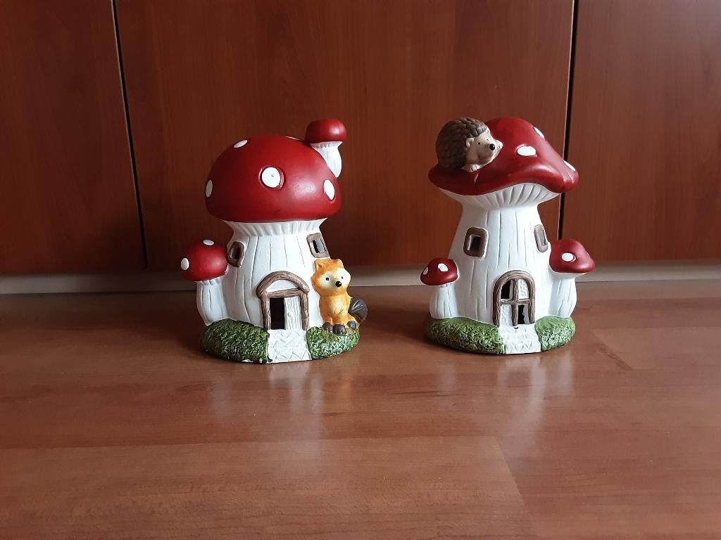 Twee Paddestoel Huisjes met Licht, Huis en Inrichting, Woonaccessoires | Overige, Ophalen of Verzenden, Gebruikt