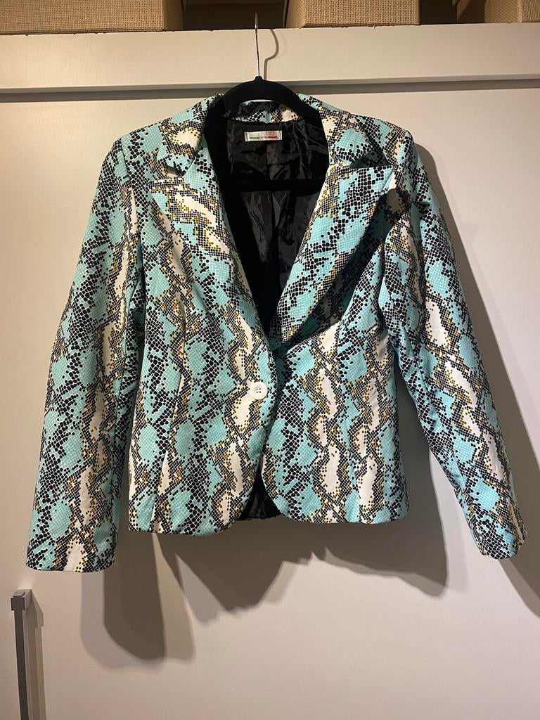 dames turquoise slangenprint blazer jack mt M, Maat 38/40 (M), Blauw, Ophalen of Verzenden, Zo goed als nieuw