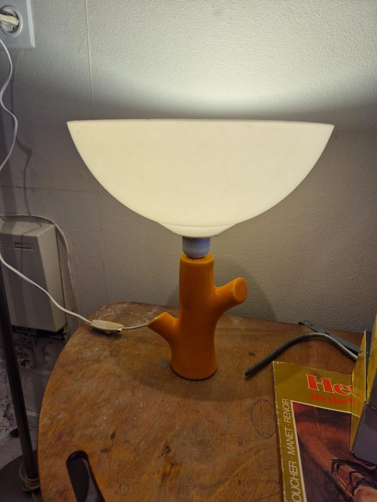 Vintage Happy Light Tafellamp Oranje Keramiek Jaren 70, Huis en Inrichting, Lampen | Tafellampen, Gebruikt, Minder dan 50 cm, Ophalen