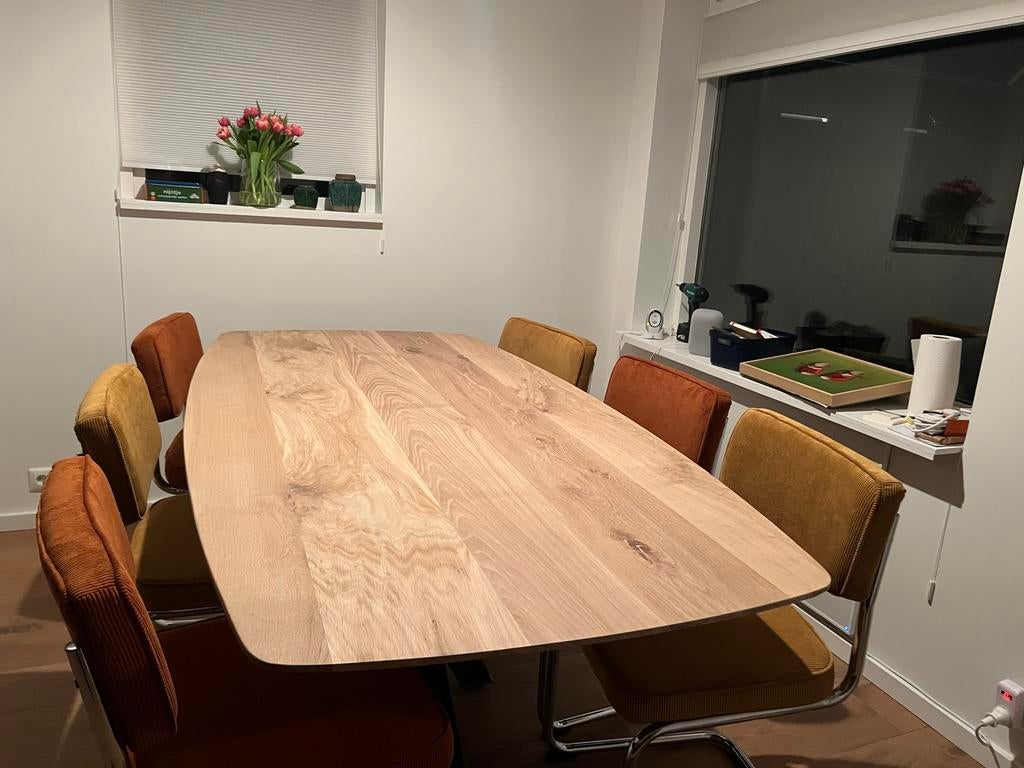 Mooie industrele massief eiken deens ovale tafels, 100 tot 150 cm, Eikenhout, Ophalen of Verzenden, Vijf personen of meer