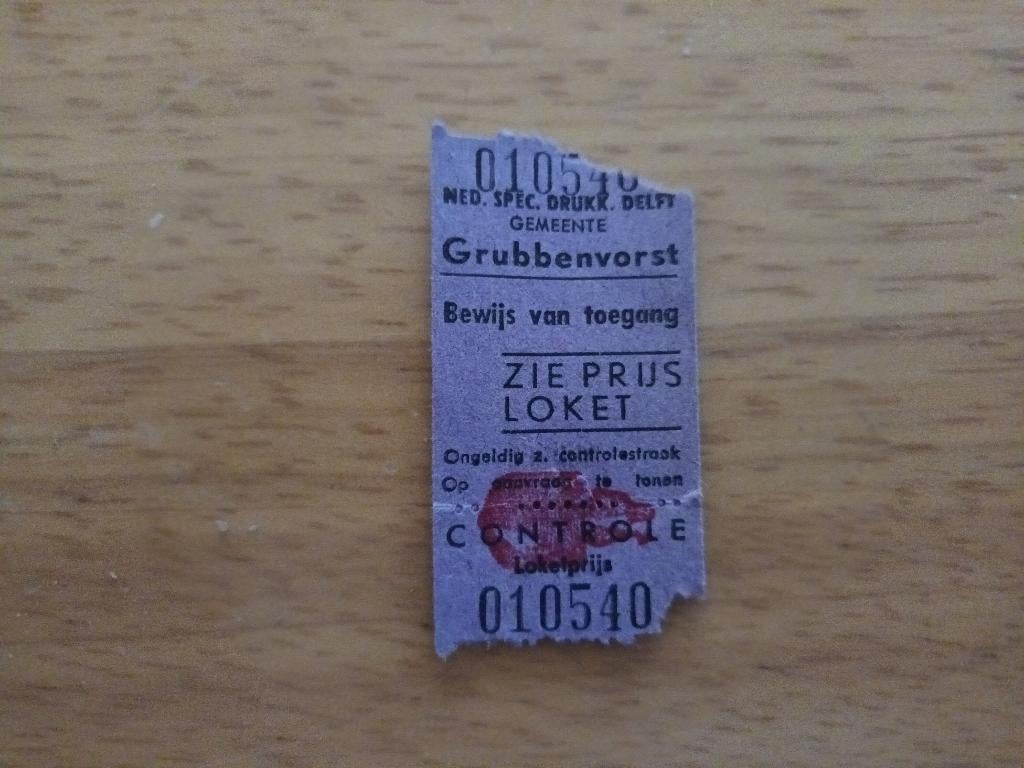 Oud toegangskaartje gemeente Grubbenvorst, Verzamelen, Ophalen of Verzenden, Gebruikt
