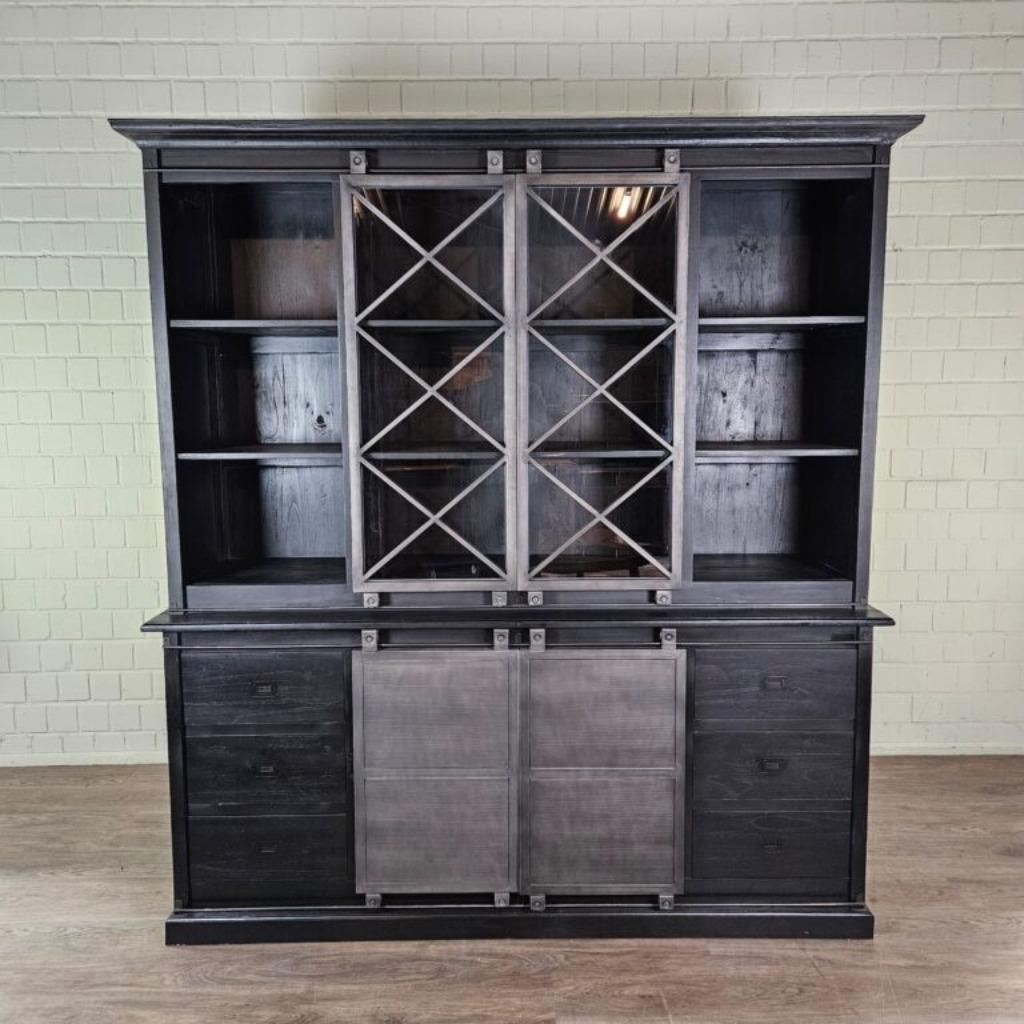 25645 Vitrine Kast Boekenkast Teak 1,92 m, Ophalen, Met deur(en), 200 cm of meer, Teakhout