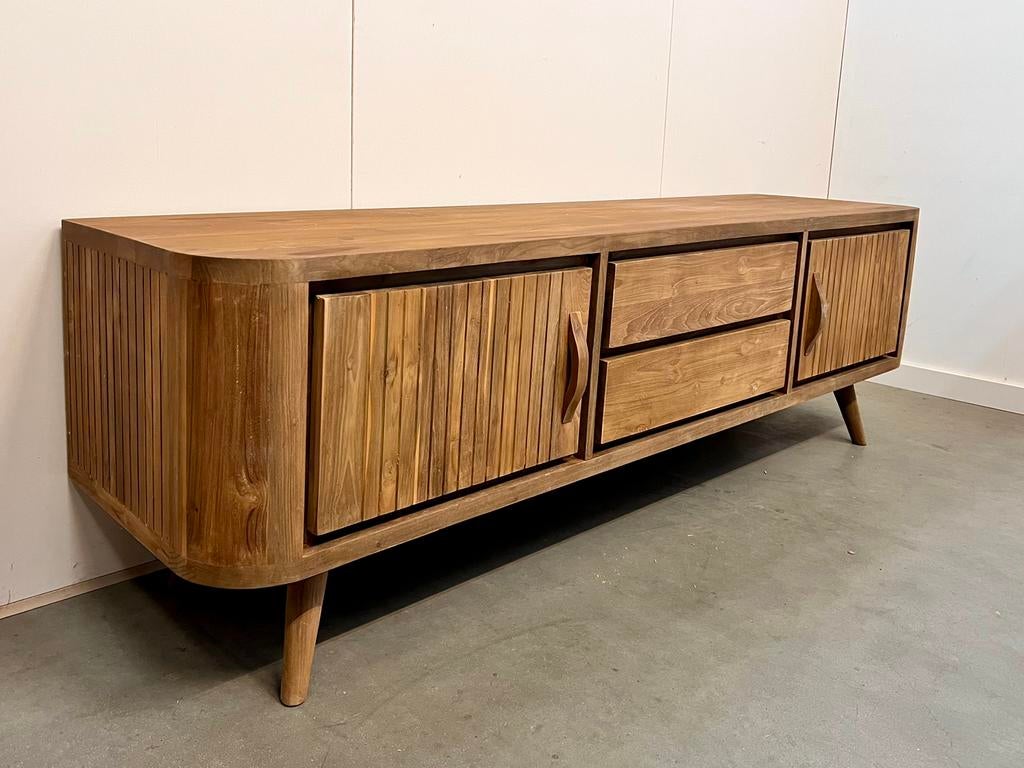 Retro jaren 50 tv-meubel 200 cm <NIEUW>, Huis en Inrichting, Kasten | Televisiemeubels, 150 tot 200 cm, Teakhout, Nieuw, Ophalen of Verzenden