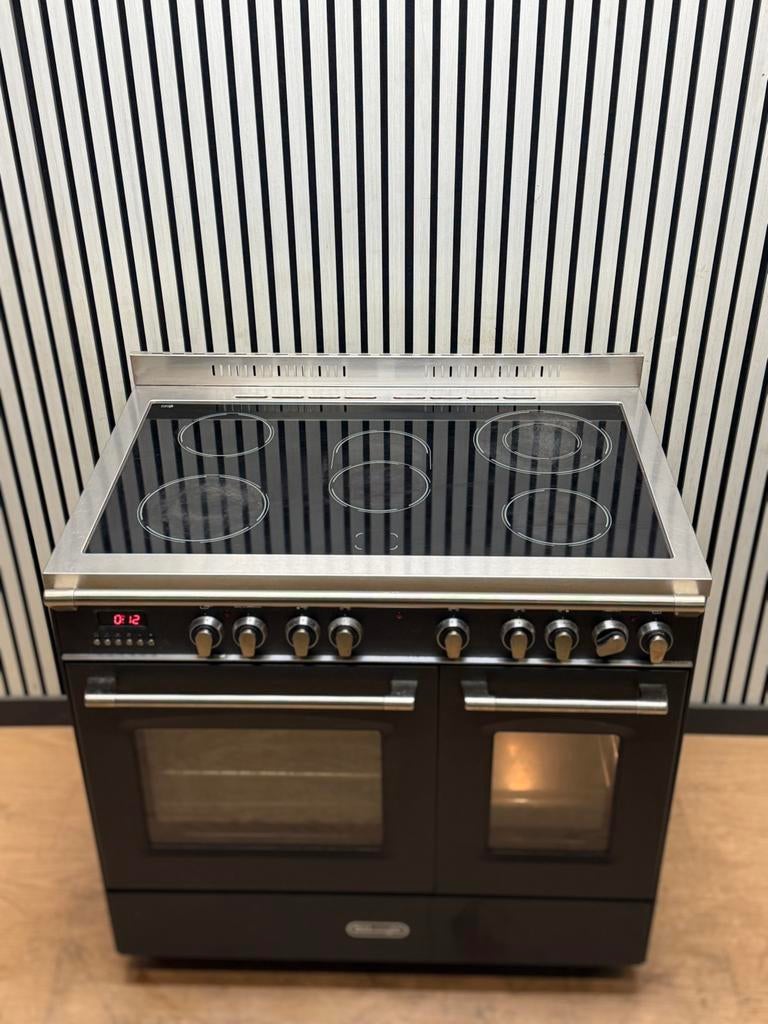 Luxe DeLonghi Fornuis keramisch 5 zones met 2 ovens 90 cm, Witgoed en Apparatuur, Fornuizen, Ophalen of Verzenden, Zo goed als nieuw