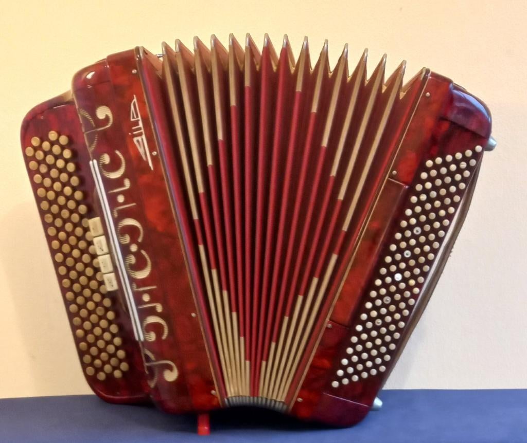 SILA KNOPACCORDEON, B-GRIFF, 120 BAS, 4 Korig, Muziek en Instrumenten, Accordeons, Gebruikt, Met koffer, 120-bas, Ophalen