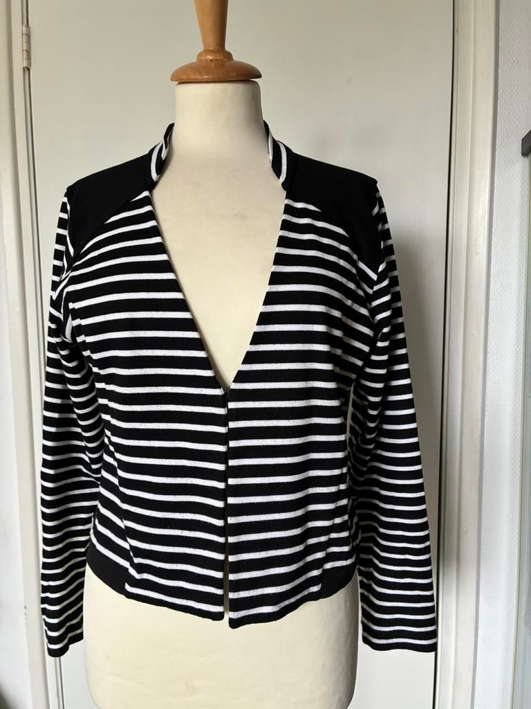 JUFFROUW JANSEN tricot vestje zw/ witte streep maat L, Ophalen of Verzenden, Zo goed als nieuw, Maat 42/44 (L), Overige kleuren