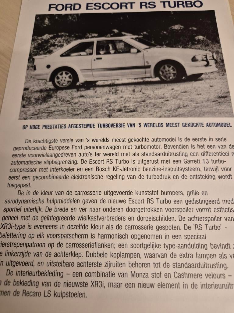 1985 Nederlands Ford Escort RS TURBO Escort mk3 folder, Ophalen of Verzenden, Zo goed als nieuw, Ford