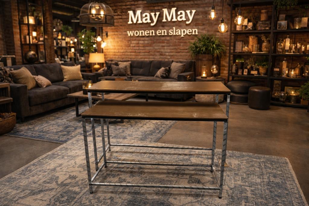 Sidetable metaal 2-delig €189,- Glans Bruin Direct leverbaar