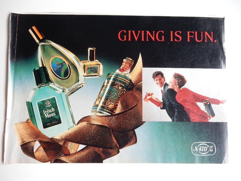 4711 Kölnisch Wasser+Tosca reclame uit tijdschrift., Ophalen of Verzenden, 1980 tot heden, Nederland, Knipsel(s)