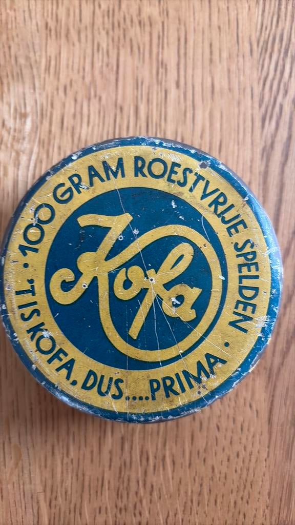 Oude blikken spelden doos ( 9,5 cm doorsnede uit jr.’30 ), Ophalen, Gebruikt, Overige