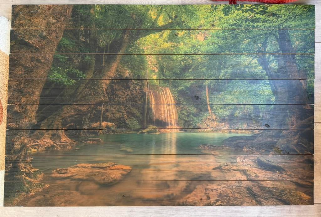 Erawan waterval schilderij op hout, Ophalen