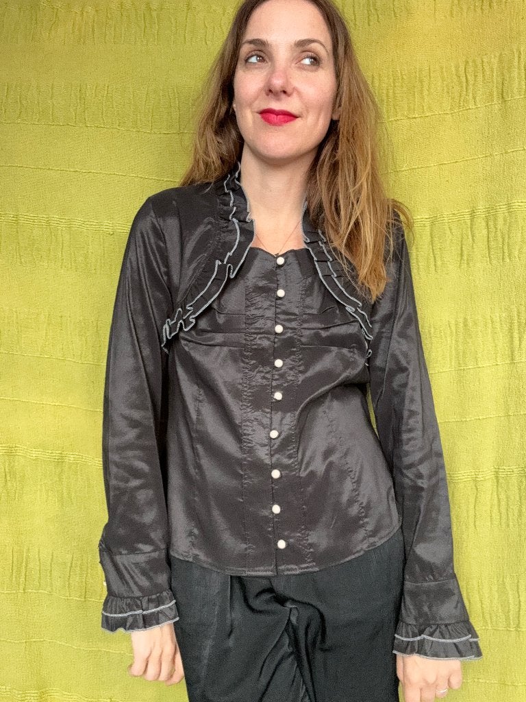 Vintage zwarte blouse, Ophalen, Gedragen, Maat 38/40 (M), Zwart